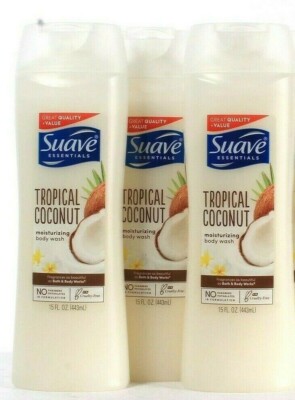 (3 Bottles) Suave Essentials Tropical Coconut Moisturizing Body Wash 15 Oz