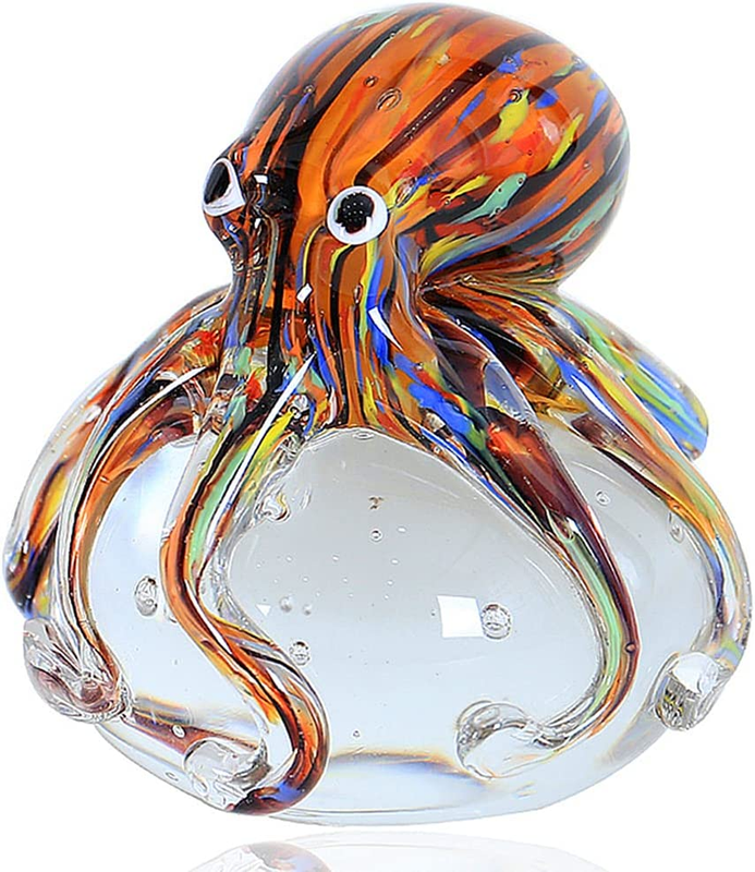 Glass Octopus Figurine - Hand Blown Sea Animal Ornament for Fish Tank Aquarium