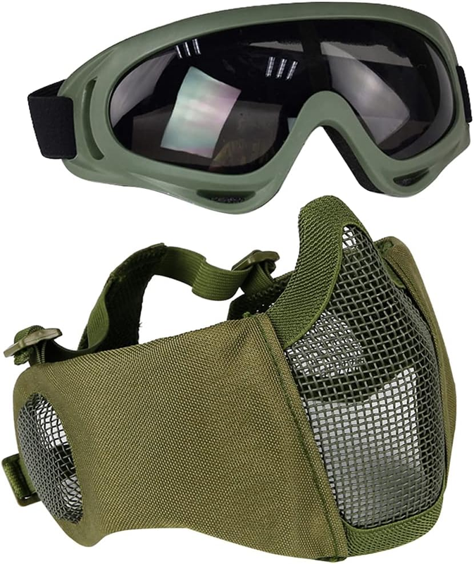 Set Half Face Mesh Mask Ear Protection Tactical Goggles