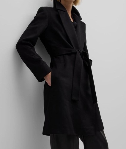 Pre-owned Fleurette $1895  Women's Black Monroe Cashmere Belted Wrap Coat Jacket Size 0