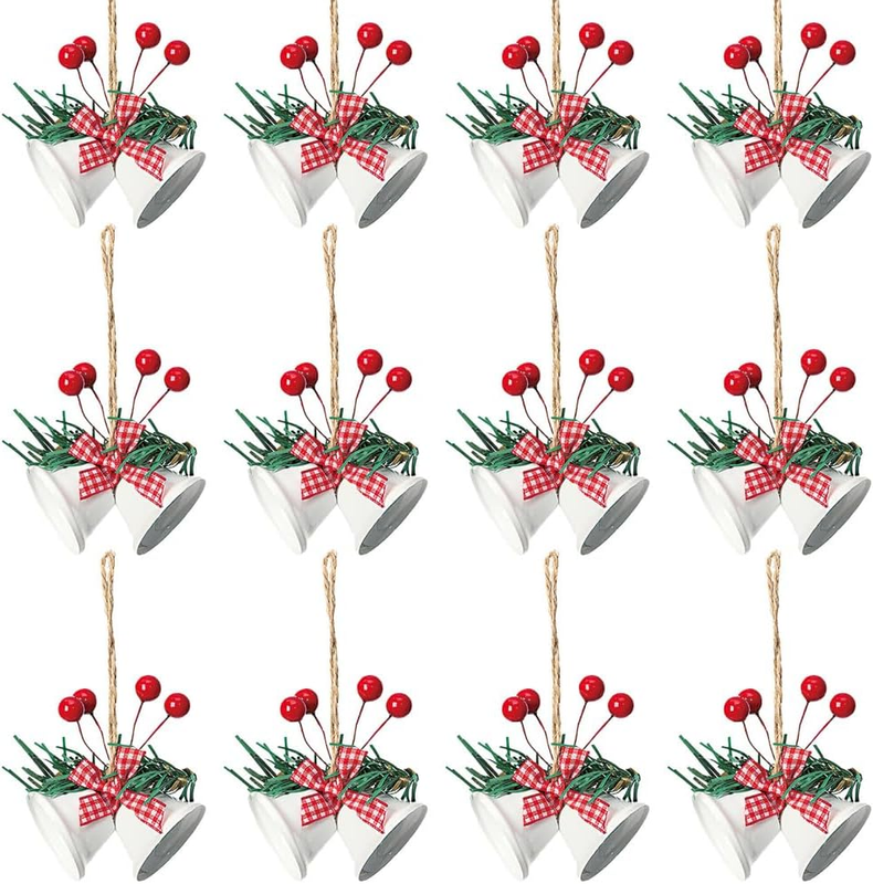 Weihnachtsglocken Anhänger, 12 Stück Doppelglocken Weihnachtsbaumschmuck, Hängen