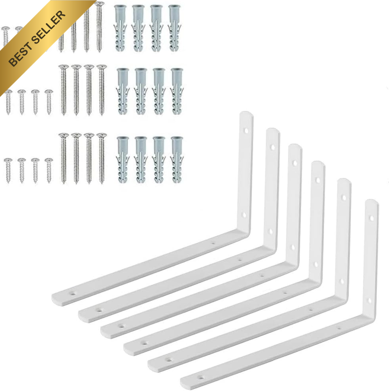 6 Pcs Heavy Duty L Brackets Metal Corner Shelf Support Joint Angle White