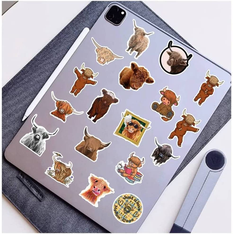 50PCS Highland Cow Stickers,Vinyl Waterproof Cow Stickers for Water Bottles Lapt