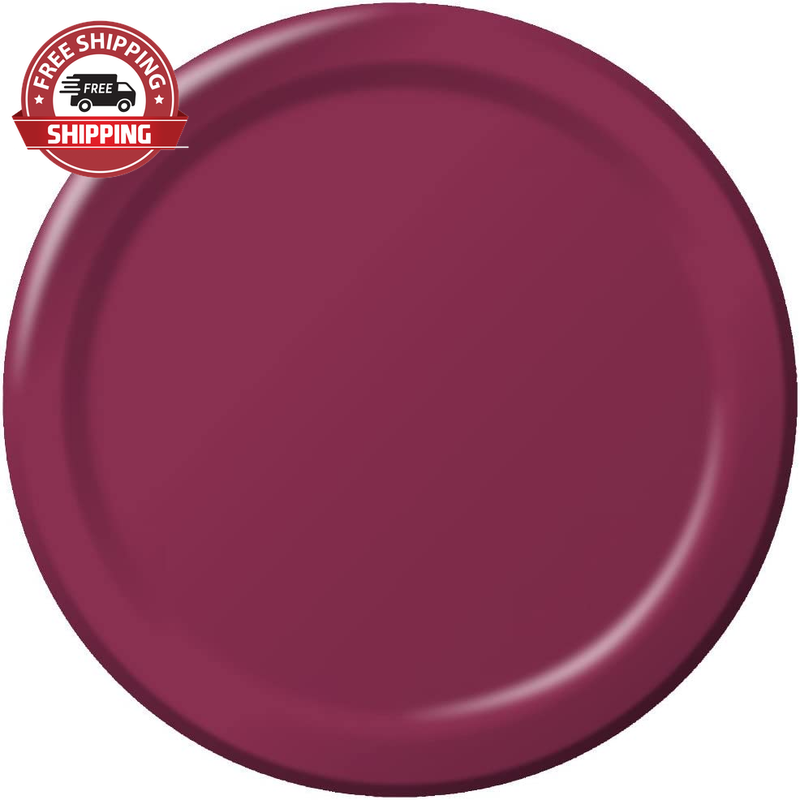 Burgundy Red round Paper Plates Plastic Table Cover, 7