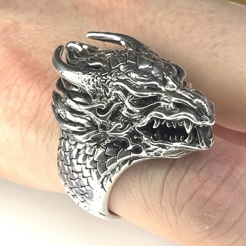 Sterling Silver Dragon Head Ring Heavy Biker Statement Ring