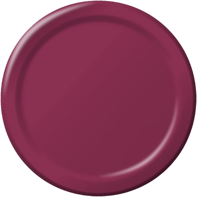 Burgundy Red round Paper Plates Plastic Table Cover, 7