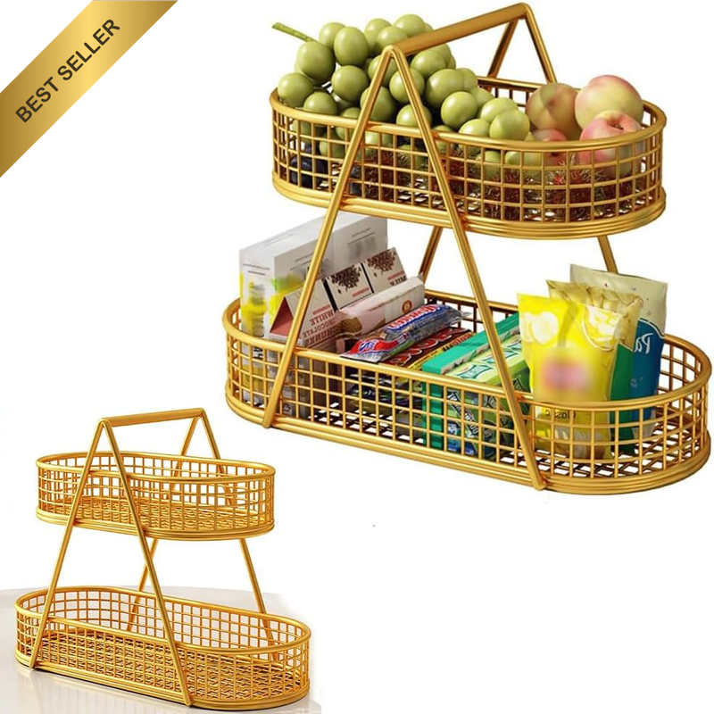 HYAVIA 2 Tier Fruit Basket Metal Countertop Kitchen Organizer | Durable Metal Co