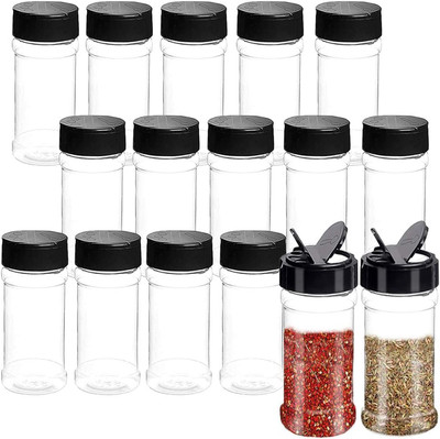 16 PCS 3.5Oz Plastic Seasoning Containers with Black Screw Lids to Pour or Shake