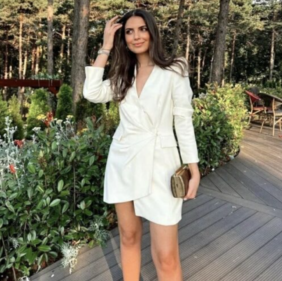 ZARA NEW WOMAN ASYMMETRIC DRAPED BLAZER DRES SATIN EFFECT