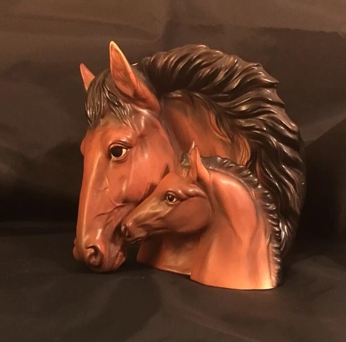 Large #9656 Napco Ware Chestnut Morgan Mare with Foal Horse Head Planter Vase