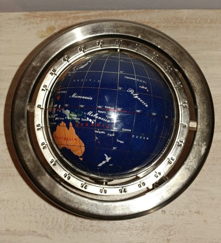 Blue Semi-Precious Gem Stone World Globe w Metal Stand & Compass