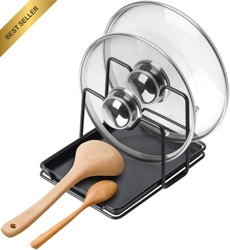 Pot Lid Holder, 2 Layers Pot Lids Organizer Multifunctional Lid and Spoon Rest R
