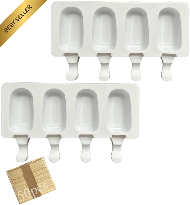 2 Pack Ice Lolly Moulds,With 100 Wooden Sticks,Popsicle Silicone Molds,Ice Cream