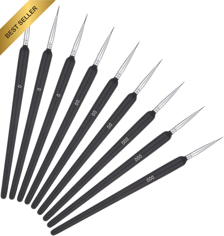 9-Piece Paint Brush Set, Fine Detail Brush Set, 3 X 3 Different Sizes (0, 00 and