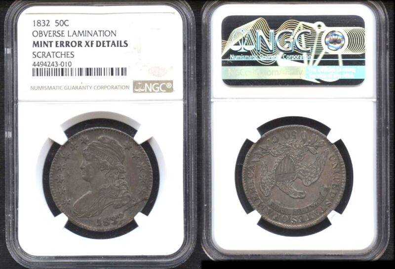 1832 50c Ngc Mint Error Xf Details Obverse Lamination-capped Bust Silver Halve 