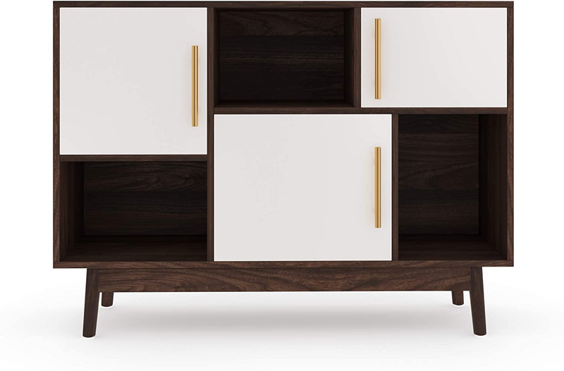 Ellipse Multipurpose Storage Cabinet with Display Shelves and Doors, Entryway Mo