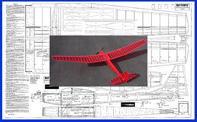 Model Airplane Plans (RC): BUTTERFLY 100'' Wingspan Sailplane for .15 (Craft Air)