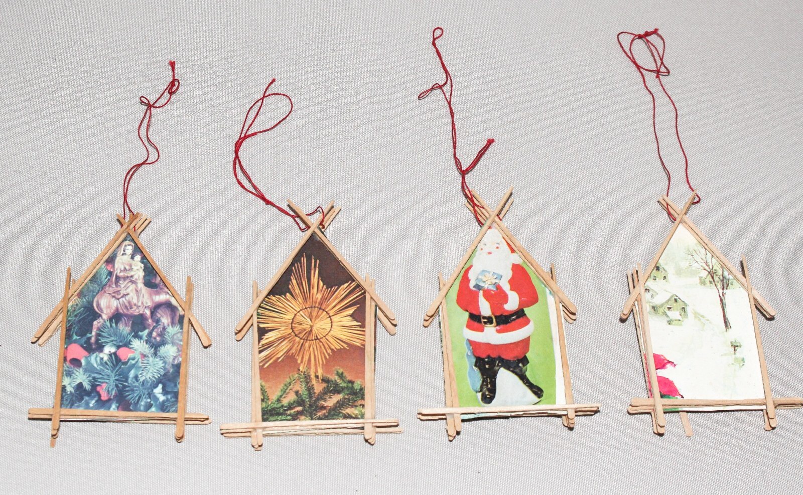 Vintage Hand Crafted Toothpick Frame Christmas Ornaments (4 Vintage Hand Crafted Toothpick Frame Christmas Ornaments (4