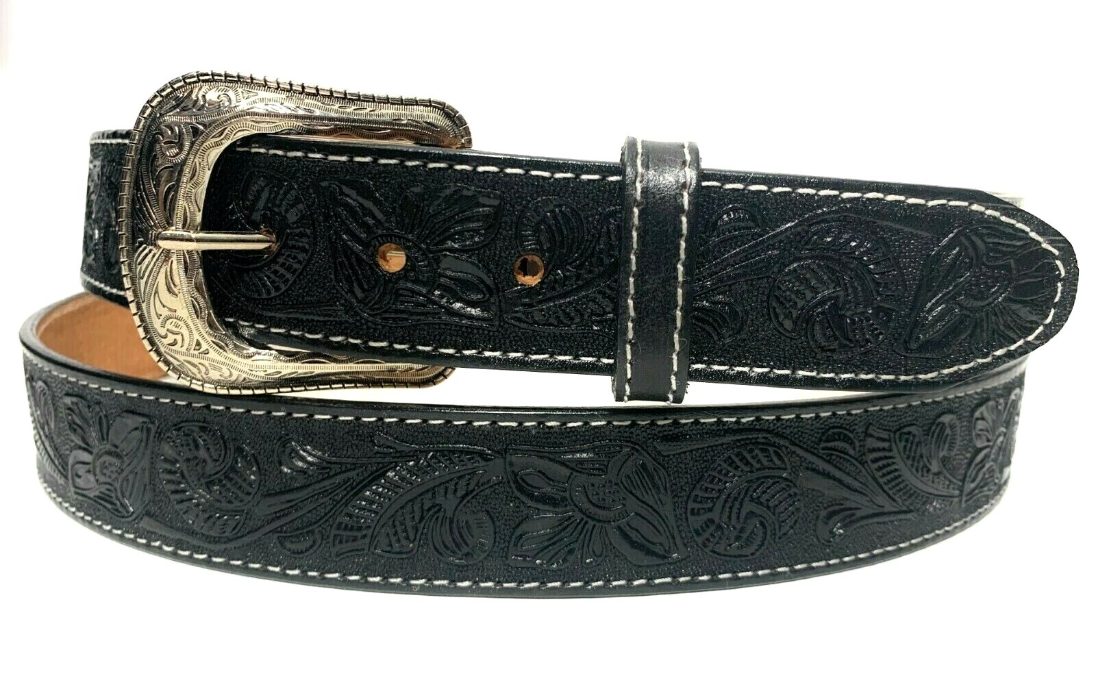 WESTERN Genuine LEATHER BELT. COWBOY RODEO CASUAL LEATHER BELT FLORAL EMBOSSED