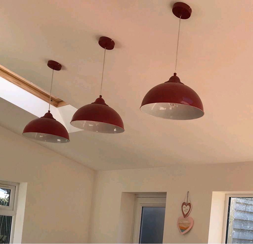 3 Red Metal Dome Pendant Light Shades In Attleborough Norfolk