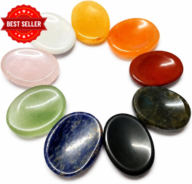 Beautiful Lot of Nine Gemstone Worry Stones Reiki Crystal Healing Wellness Gift