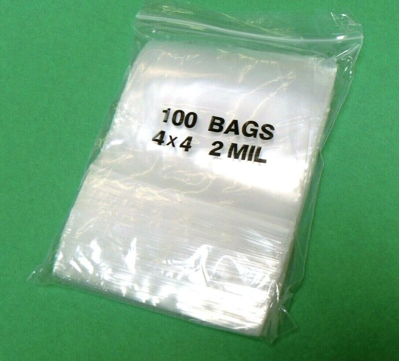 100 Zip Seal Lock Bags 4x4 Clear 2mil Reclosable Poly Zip Slide Bags 4" x 4"