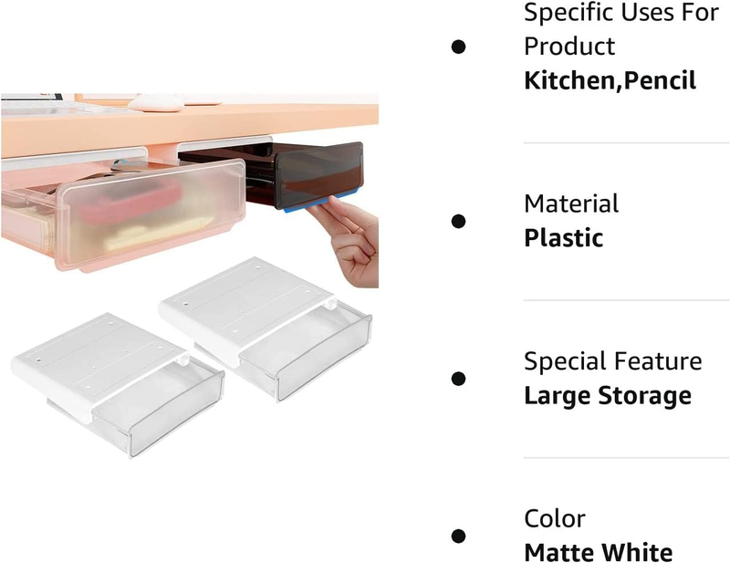Davidsons Collection Self-Adhesive under Desk Drawer, 2 Packs Table Hidden Organ