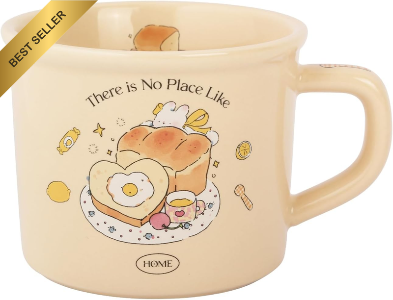 Cute Morning Coffee Mug 380Ml/12Oz Kawaii Bunny and Toast Bagel Household Cerami