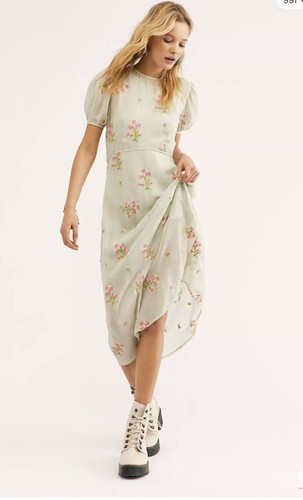 

Платье миди на пуговицах на спине Free People Everything and More с вышивкой CottageCore, Mint green