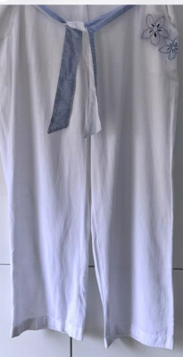 Joe Browns White With Blue Trim Linen Blend Trousers Size 20
