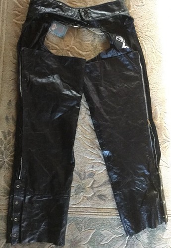 NEW Diamond Plate Black Leather Motorcycle Biker Chaps Sz XL Tags $115.99 New