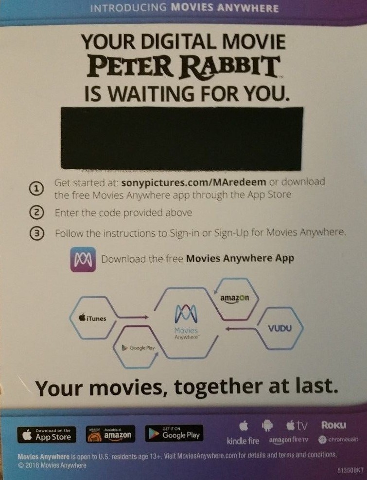 Peter Rabbit - DIGITAL HD MOVIE CODE ONLY