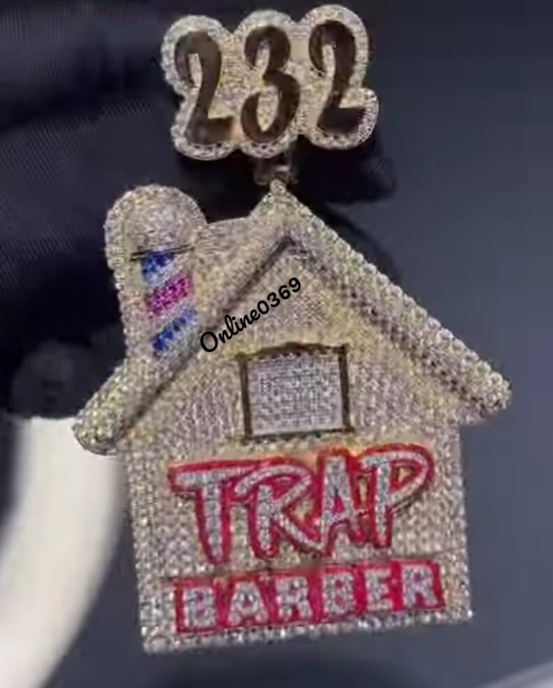 Pre-owned Online0369 3.40ct Cubic Zirconia Men's Trap Barber Charm Pendant 925 Silver Free Stud In White