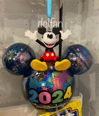 2024 Walt Disney World Four Parks Mickey Mouse Icon Glass Ball Ear Ornament NEW