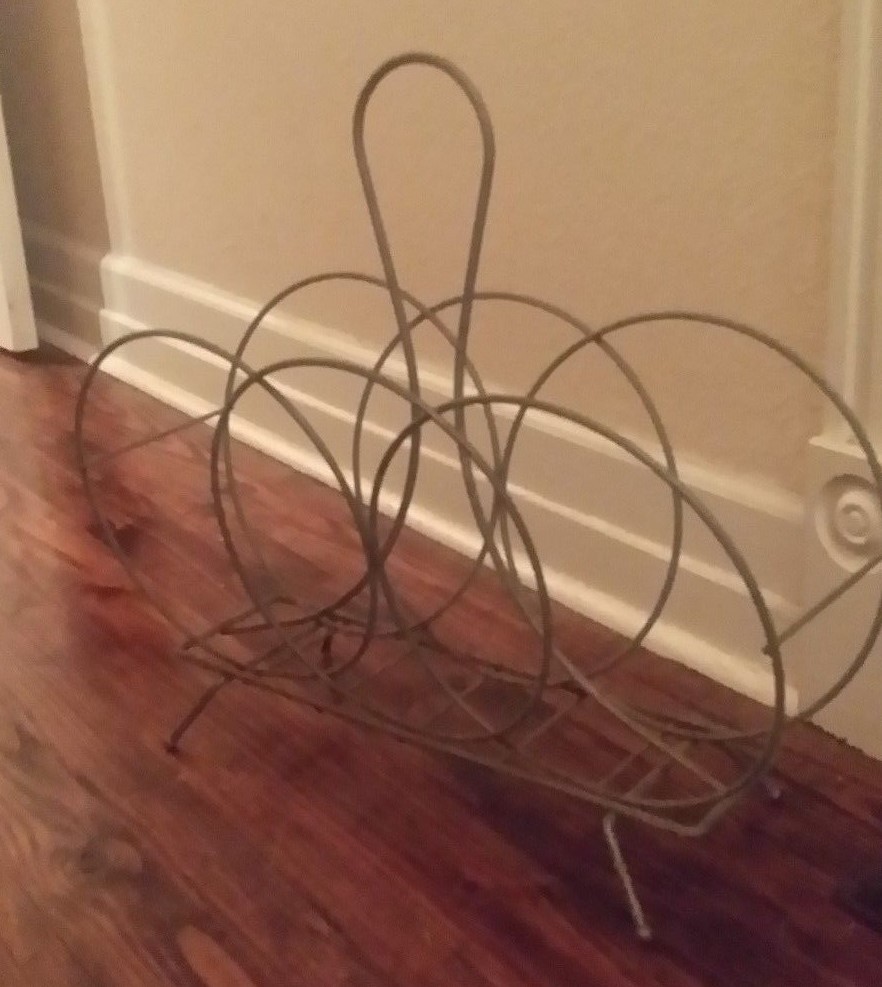 Vintage Mid Century Modern Magazine Rack Iron Wire Holder LP RECORD HOLDER