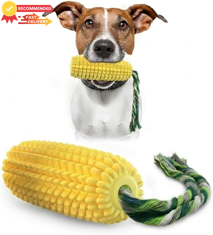 Durable Dog Chew Toy Corn Stick with Rope, Squeaky Tug Toy for Medium Large Dogs