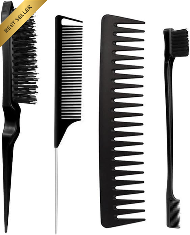 4 Pieces Slick Brush Set, Hair Styling Comb Set Teasing Hair Brush Rat Tail Comb