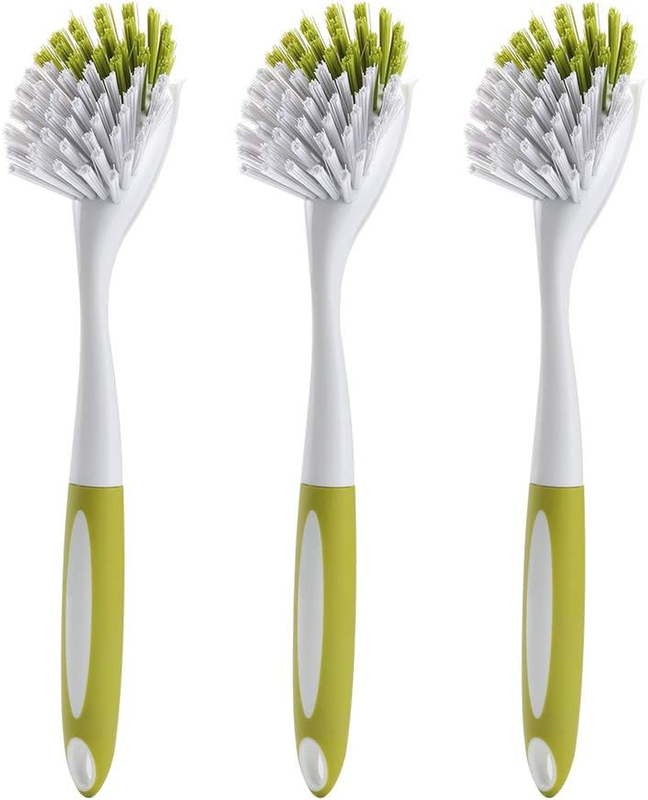 Scrub Brush for Dish Kitchen Sink Pot Pan with Stiff Bristles, Yellow-Green 3pcs
