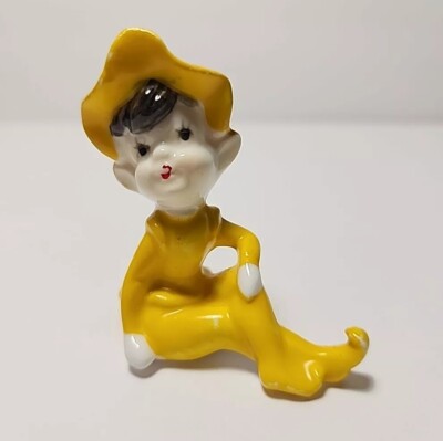 Pixie Elf Vintage Yellow  Vintage Bone China Oversized Hat Dark Hair Red Lips 