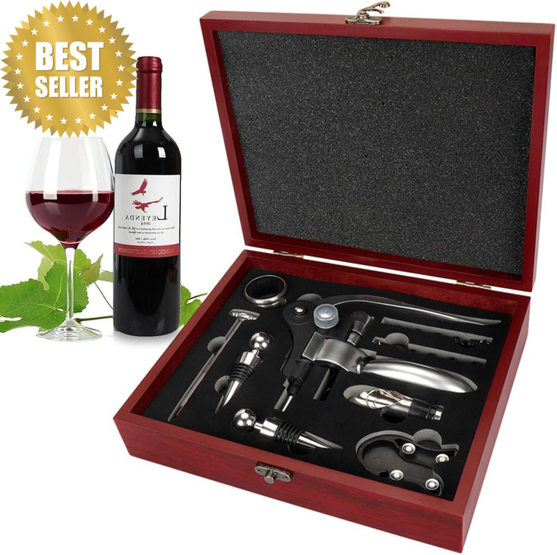 Wine Opener Set 9-Piece Stainless Steel Corkscrew Kit with Case | Complete 9-Pie
