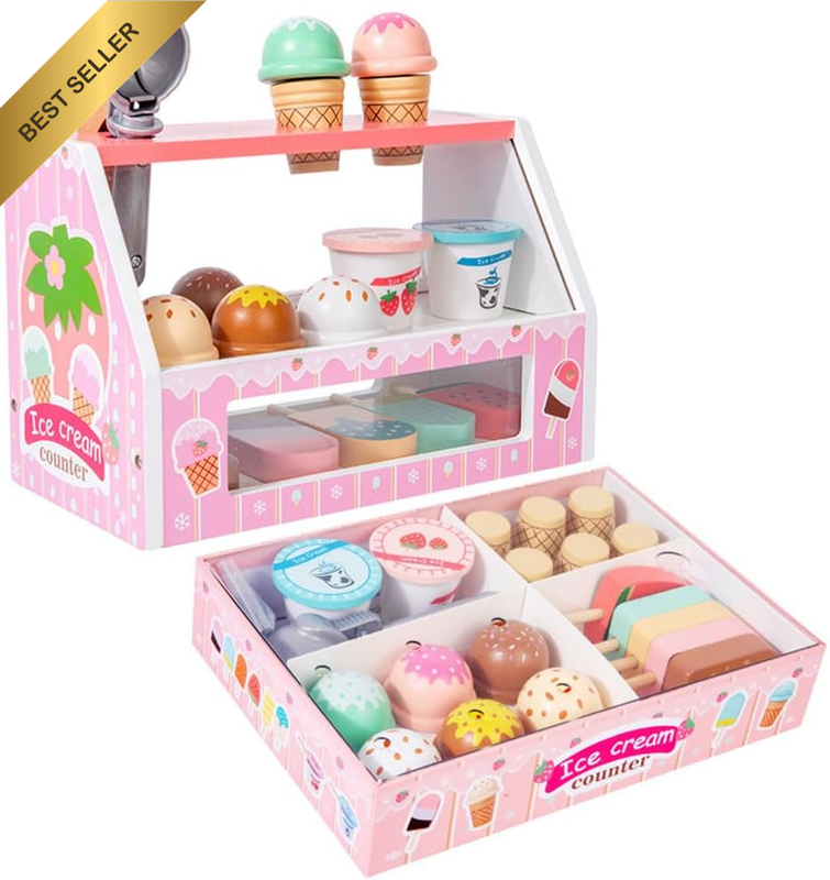 Ice Cream Playset, Ice Cream Counter Parlour Children'S Toy Kitchen Bauble Prete