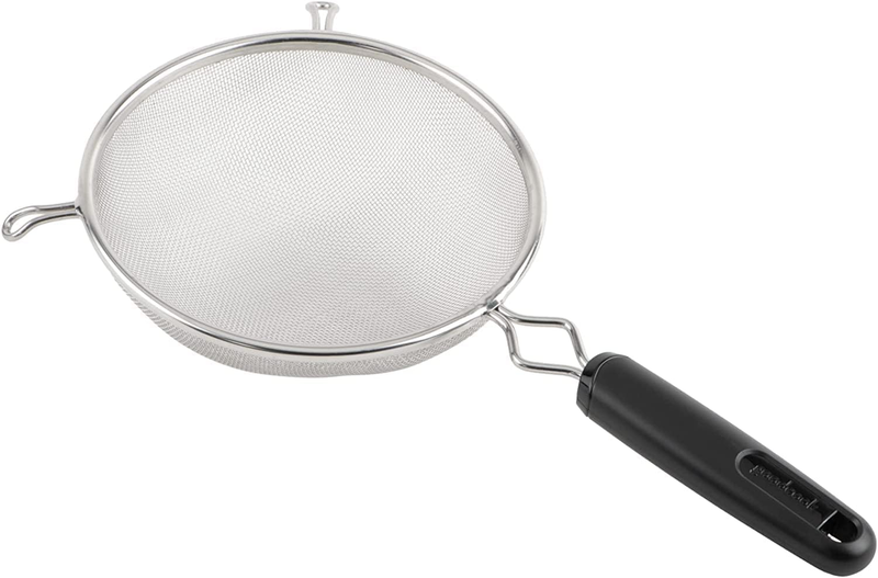 6" Aluminum Mesh Strainer with Long Handle and 2 Front Notches, Lightweight Fine