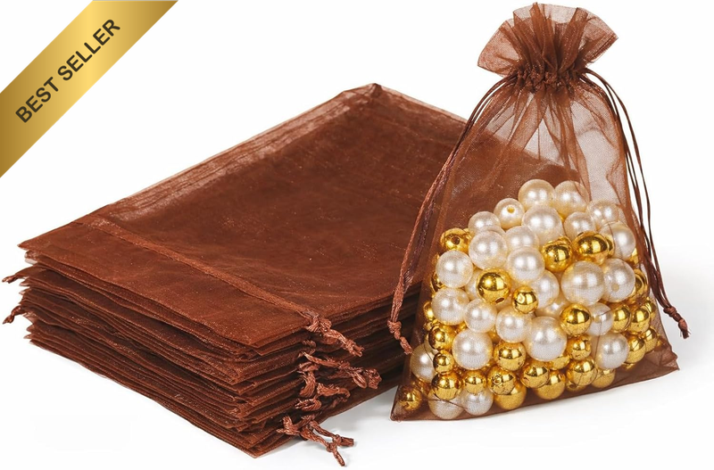 Organza Bags 100 Pack – Sheer Drawstring Pouches for Wedding Favours, Jewellery