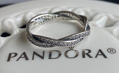 Authentic Pandora Sparkling Twisted Lines Ring #190892CZ | eBay