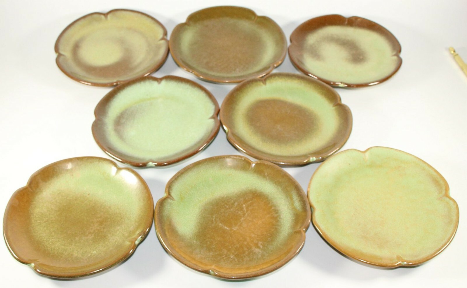 Frankoma Set of 8 Plainsman Prairie Green 5E Saucers Bread or Dessert Plates