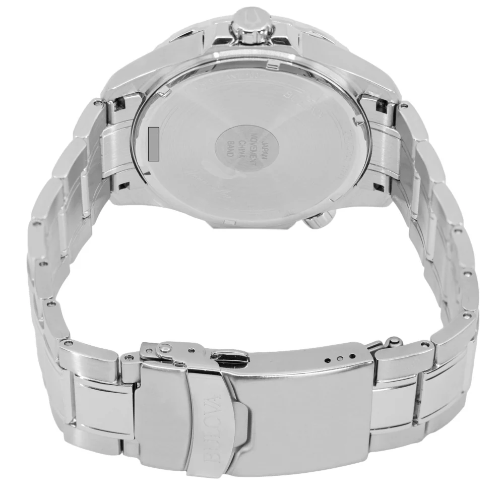 Pre-owned Bulova Marine Star 96b382 Black Dial Date Display Stainless Steel Men's Watch