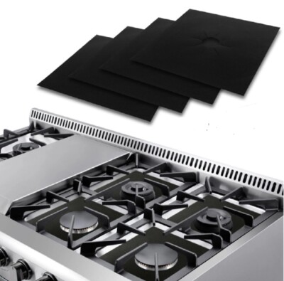4 Reusable Non-Stick Gas Range Stove Top Burner Protectors - Easy Clean Liners