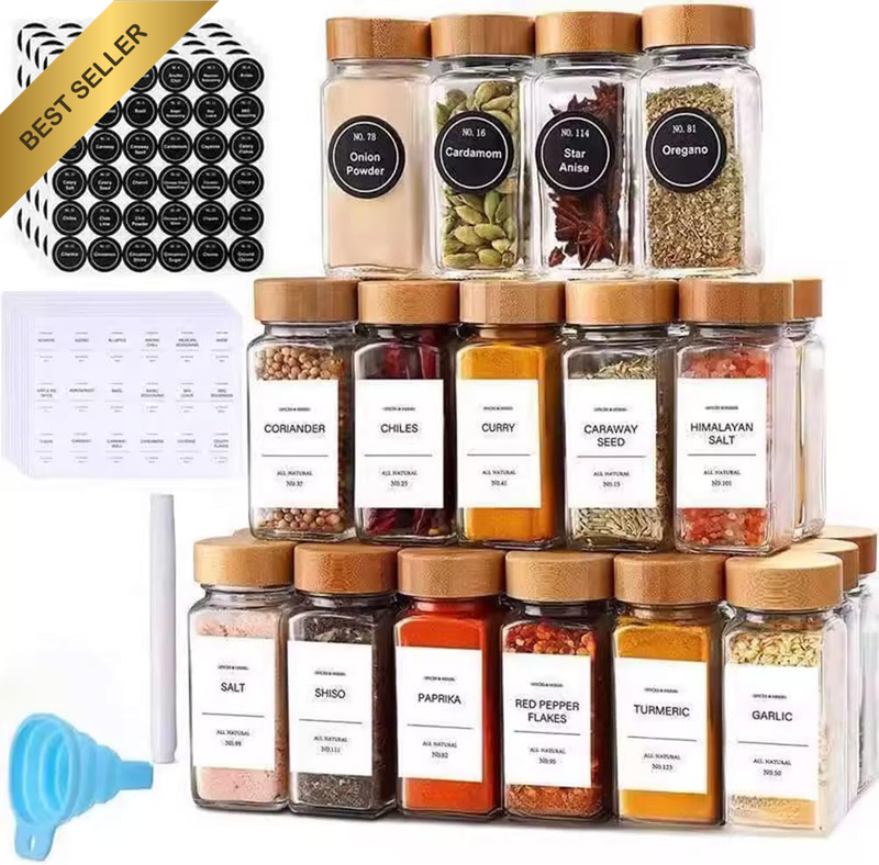 Glass Spice Jars with Label, 24 Pack Clear Reusable Jars, Collapsible Funnel, Se