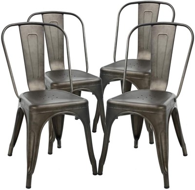 Metal Dining Chairs Restaurant Bistro Chair 4 Pcs Sturdy Cafe Kitchen Bar Chairs
