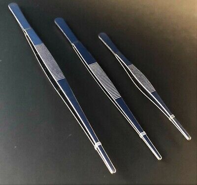 3pc EXTRA LARGE STAINLESS STEEL TWEEZERS SET SERRATED TIPS 8'' 10'' 12'' TW2-408